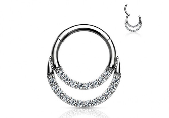 Piercing anneau clicker double strass septum