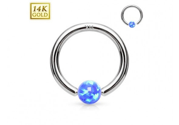Anneau de piercing en or gris 14 carats et opalite bleue