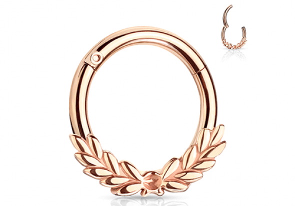 Piercing Anneau feuille laurier doré rose