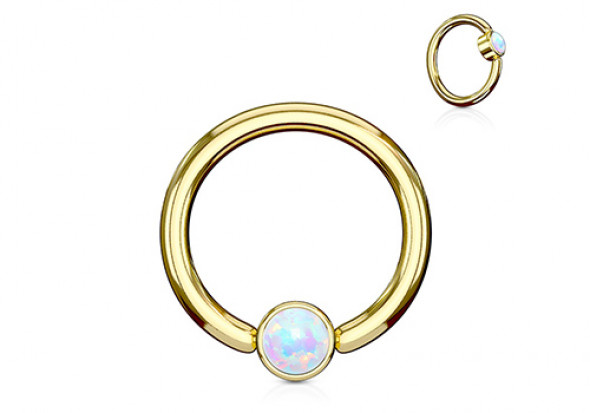 Piercing anneau BCR plaqué or opale blanche