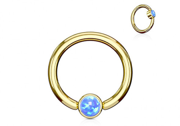 Piercing anneau BCR plaqué or opale bleue