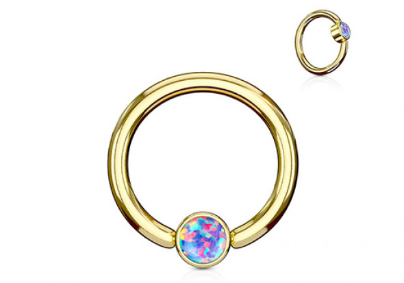 Piercing anneau BCR plaqué or opale violette