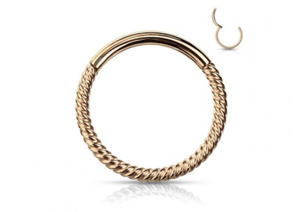 Piercing anneau segment clippé cordage doré rose