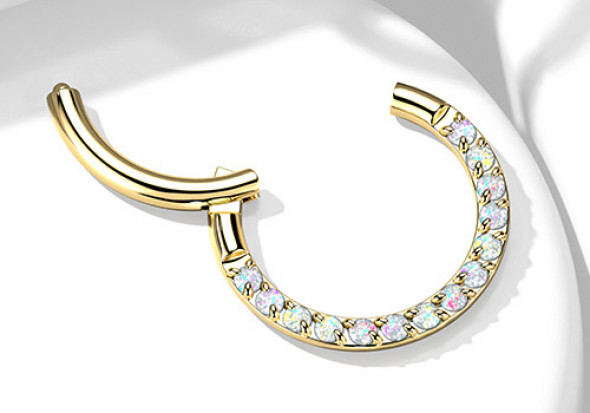 Piercing Anneau plaqué or Titane opales griffées
