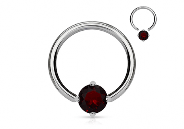Piercing anneau BCR et pierre griffée rouge