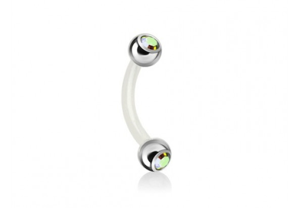 Piercing banane bioflex double gemme blanc irisé