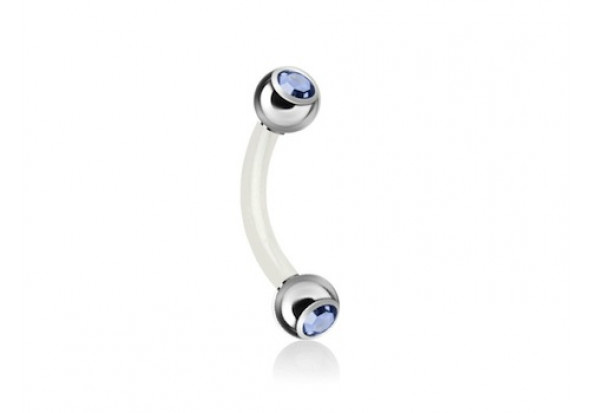 Piercing banane bioflex double gemme bleu clair