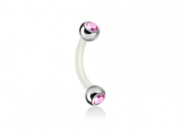 Piercing banane bioflex double gemme rose