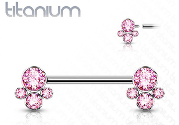 Piercing Barbell Téton titane pierres serties roses