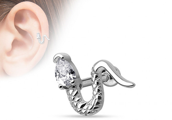 Piercing cartilage, hélix serpent strass