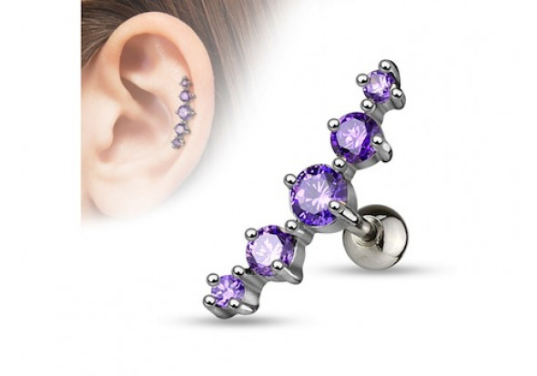 Piercing cartilage 5 pierres violettes
