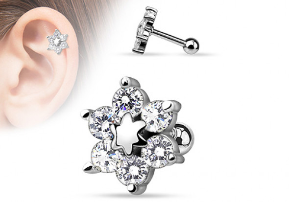 Piercing cartilage fleur rhodié