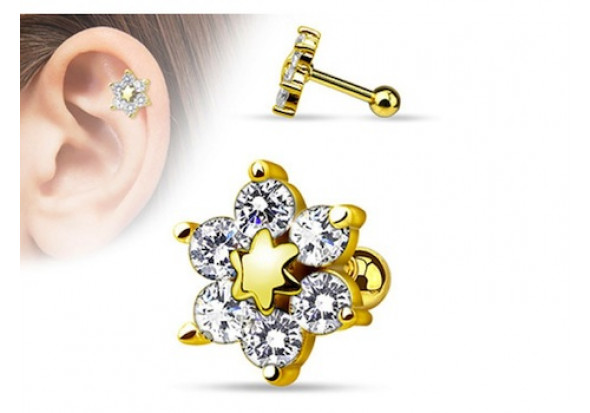 Piercing cartilage fleur plaqué or