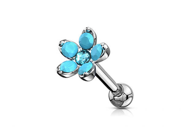 Piercing cartilage fleur opale turquoise