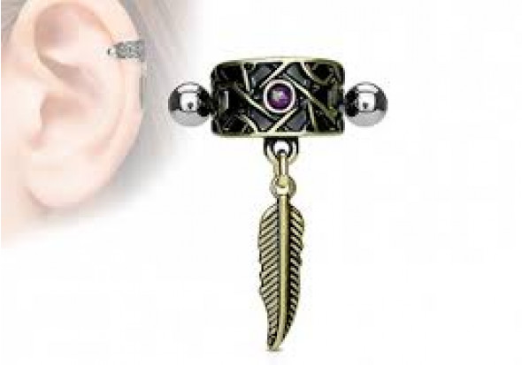 Piercing cartilage vintage opale et plume