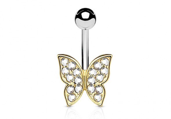 Piercing de ventre papillon plaqué or jaune