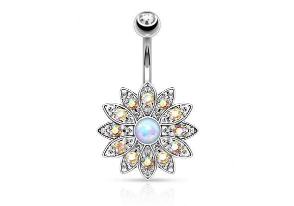 Piercing de ventre soleil opalite blanc irisé