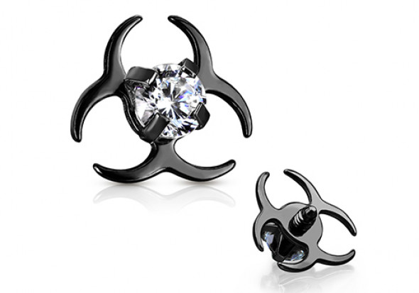 Piercing dermal biohazard noir et strass blanc