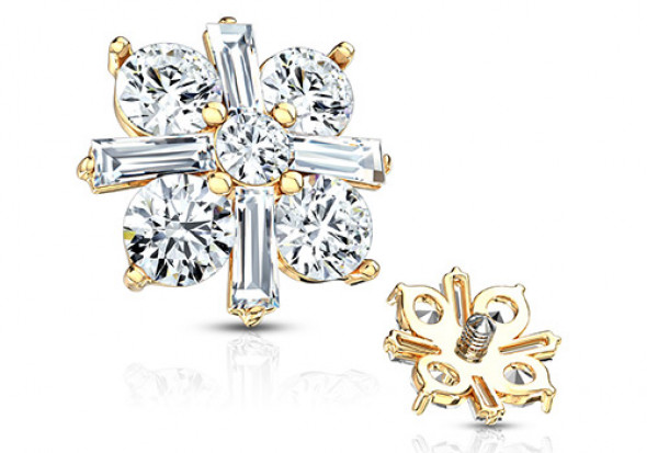 Piercing dermal fleur cluster plaqué or strass blanc