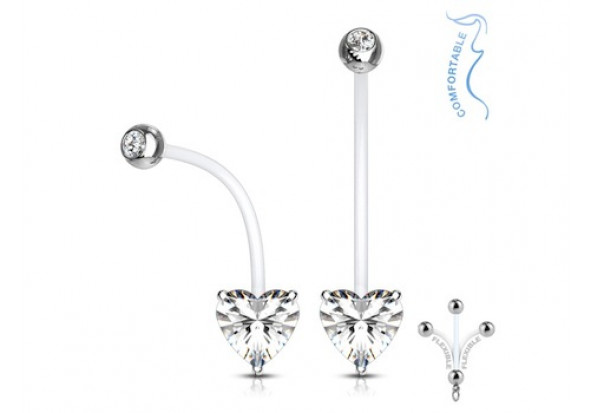 Piercing nombril femme enceinte coeur blanc griffé