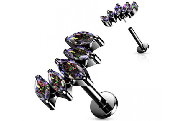 Piercing hélix 6 strass griffés noir