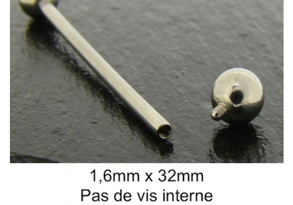Piercing basic barbell 32mm pas de vis interne