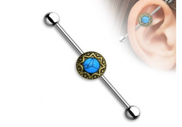 Piercing industriel soleil tribal turquoise