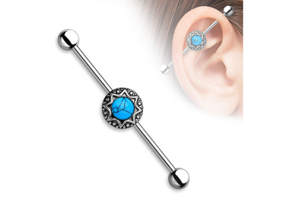 Piercing industriel soleil turquoise