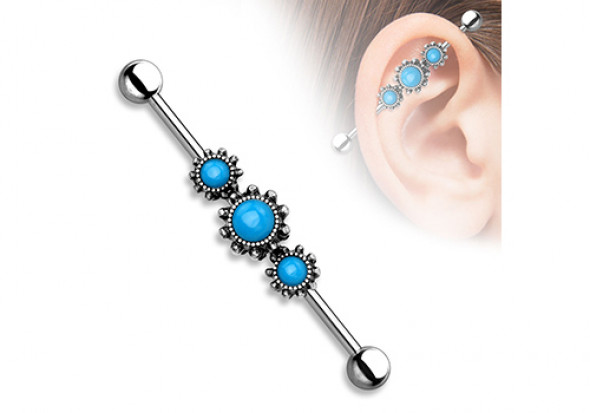 Piercing industriel triple turquoise