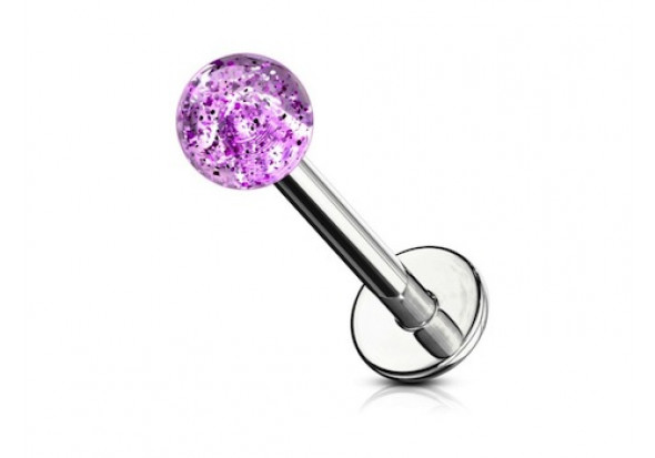 Piercing labret acrylique paillettes violette