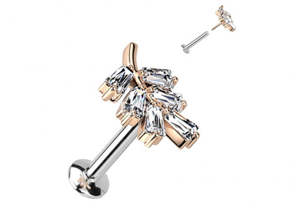 Piercing Labret feuille griffée Push-In doré rose