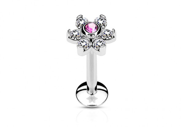 Piercing labret fleur rose