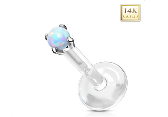 Piercing labret or blanc opalite blanche