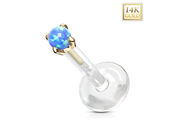 Piercing labret or jaune opalite bleue