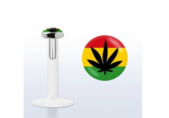 Piercing labret argent massif 925 Cannabis Rasta