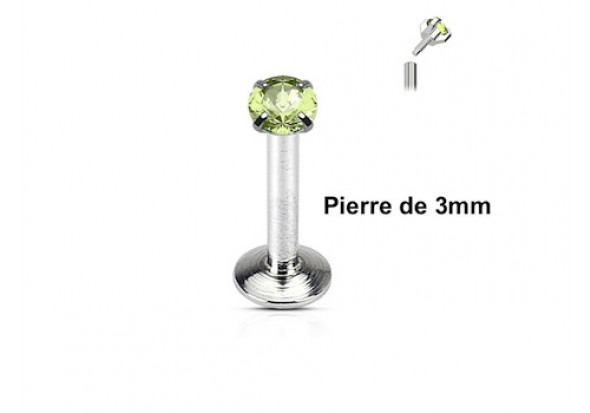 Piercing Labret interne pierre verte 3mm