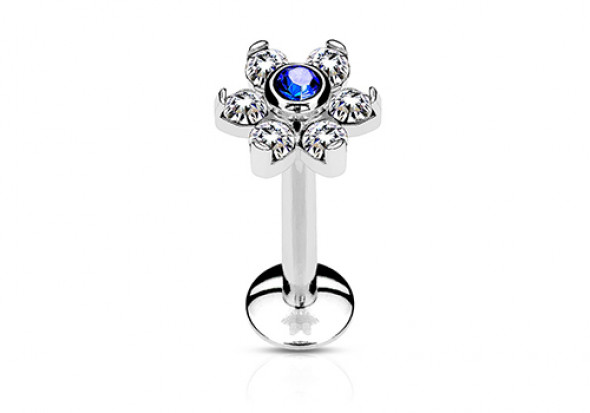 Piercing labret fleur bleue