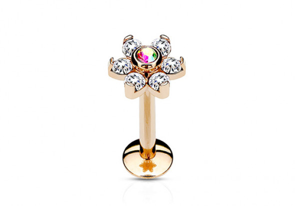 Piercing labret fleur plaqué or rose