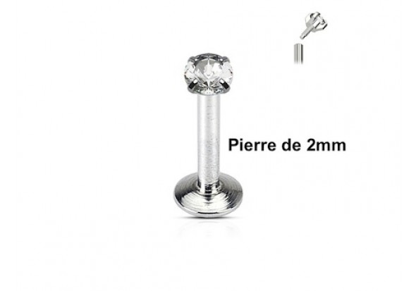 Piercing labret pierre ronde 2mm-blanc