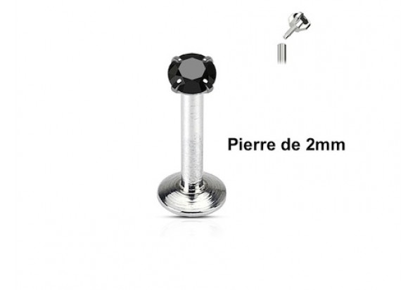 Piercing labret pierre ronde 2mm-noir