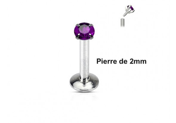 Piercing labret pierre ronde 2mm-violet