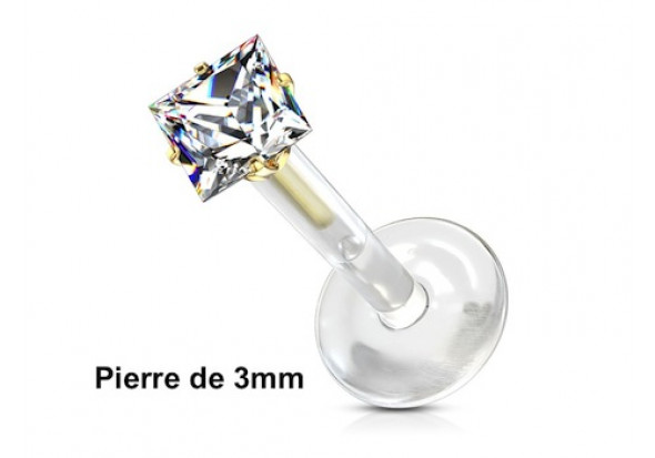 Piercing labret bioflex carré 3mm plaqué or