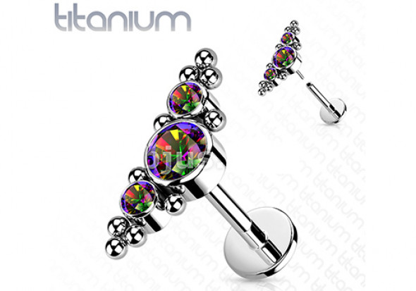 piercing labret titane cluster et bille multicouleur Push-In