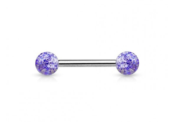 Piercing barbell billes paillettes bleue