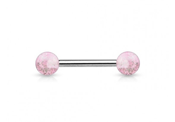 Piercing barbell billes paillettes rose