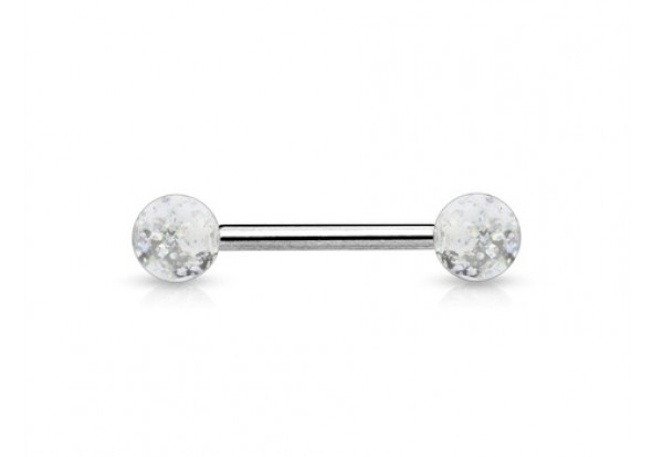 Piercing barbell billes paillettes transparente