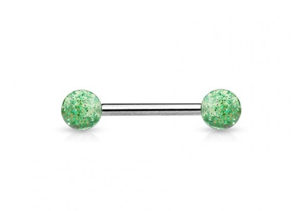 Piercing barbell billes paillettes verte