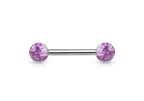 Piercing barbell billes paillettes violet