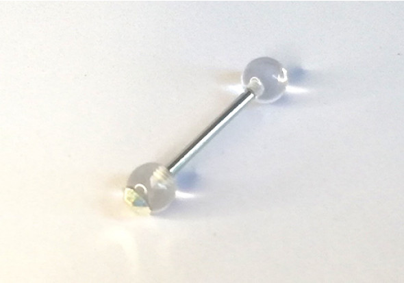 Piercing langue acrylique strass blanc irisé