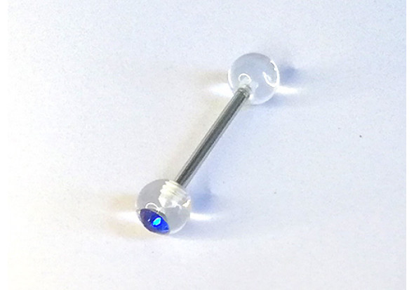 Piercing langue acrylique strass bleu